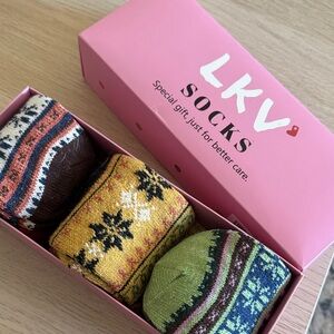 LKV Socks Women's Patterned Crew Socks Set - Brown, Yellow, Green